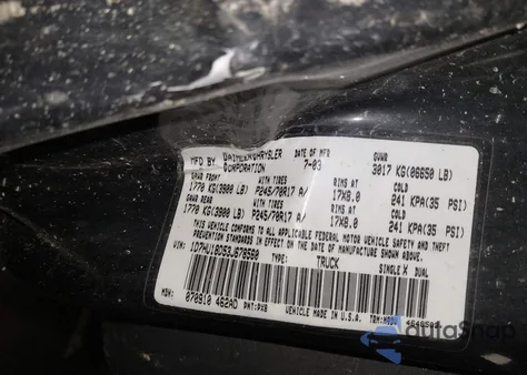 2003 Dodge Ram 1500 Slt/Laramie/St from USA, damaged, VIN 1D7HU18D53J678560